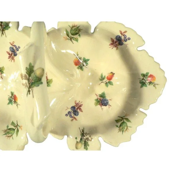 Porcelain candy nut dish Mabel 1976 handle double divisions bottom signed - Picture 3 of 11